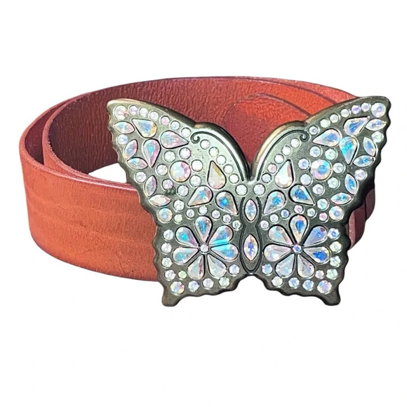 Orange Leather Juliana AB Crystal Rhinestone Gold Tone Brass Belt with Buckle - Picture 9 of 10